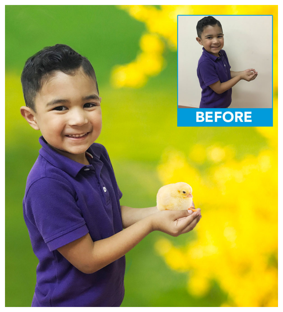 Easter photo of boy holding chick