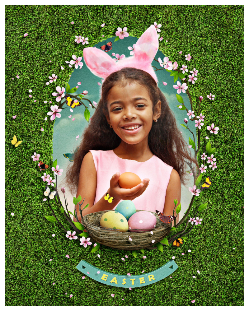 Easter photo of girl in easter frame