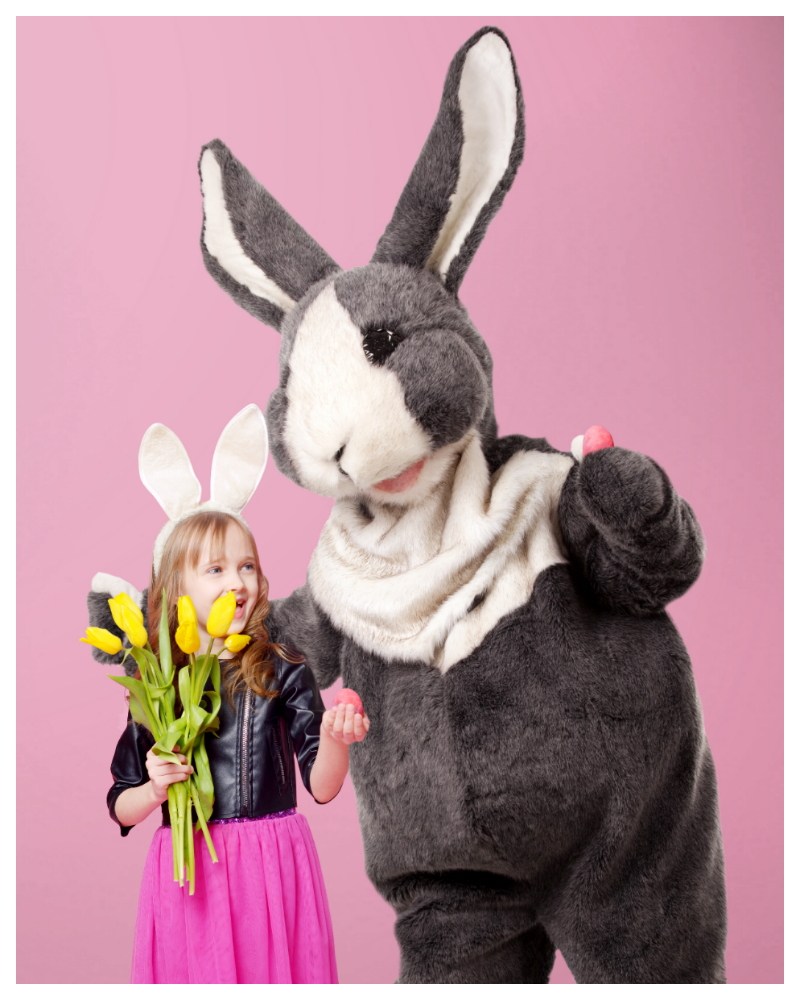 Easter photo with girl and large bunny