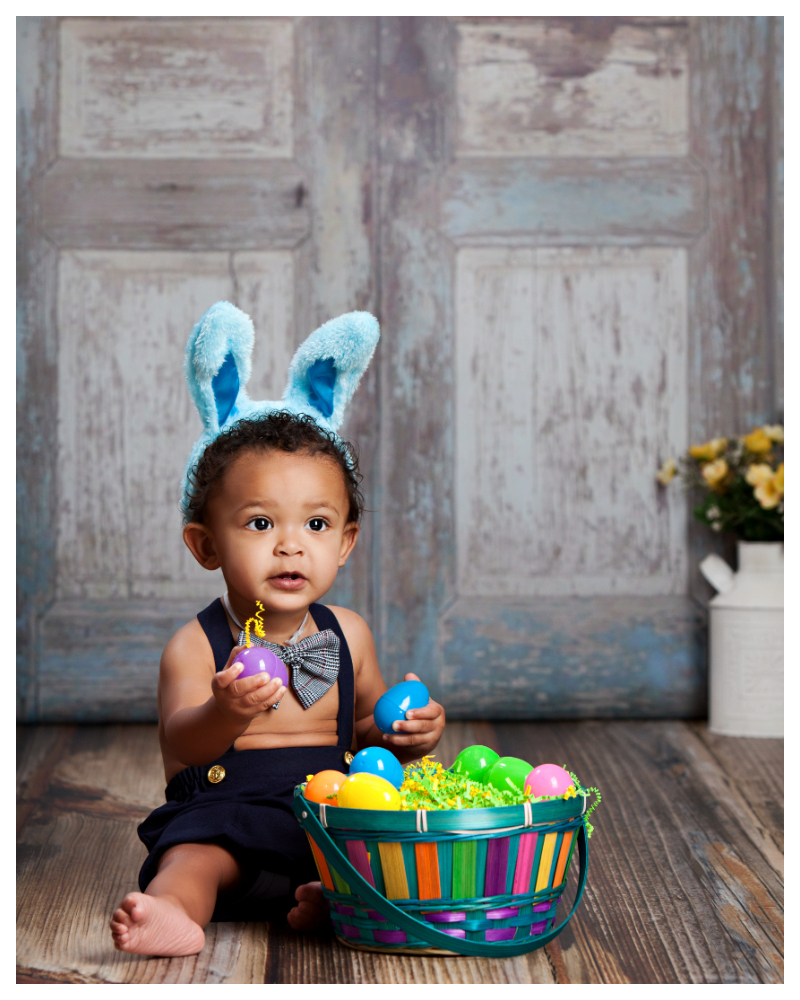 Easter photo of baby in easter studio