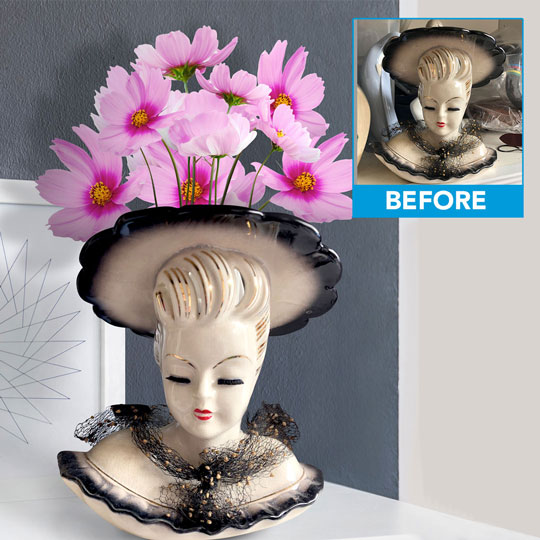 Better product images lead to more sales. Lifestyle image of a head vase. 