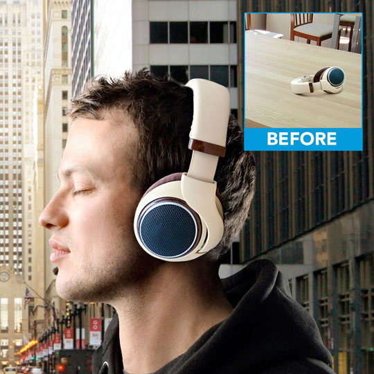 eBay image: Guy wearing headphones on a busy street